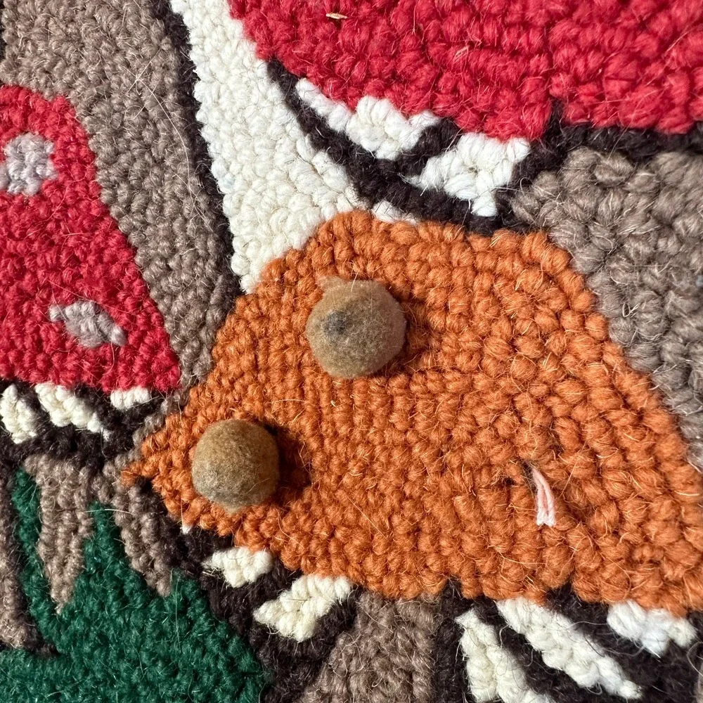 Vintage Hooked Wool Mushroom Pillow Cover 16